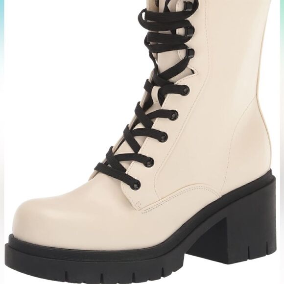 Nine West Women's Juna3 Combat Boot booties shoes ivory 9 - Picture 3 of 9